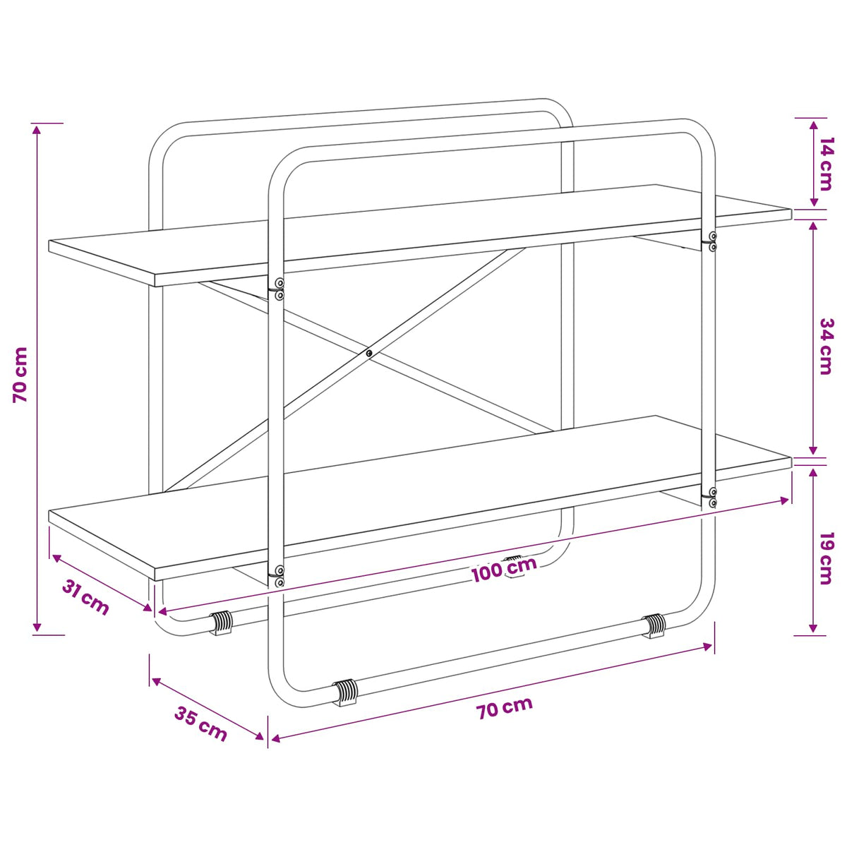 Bookshelf 2-Tier 100 x 35 x 70 cm PB Sonoma Oak