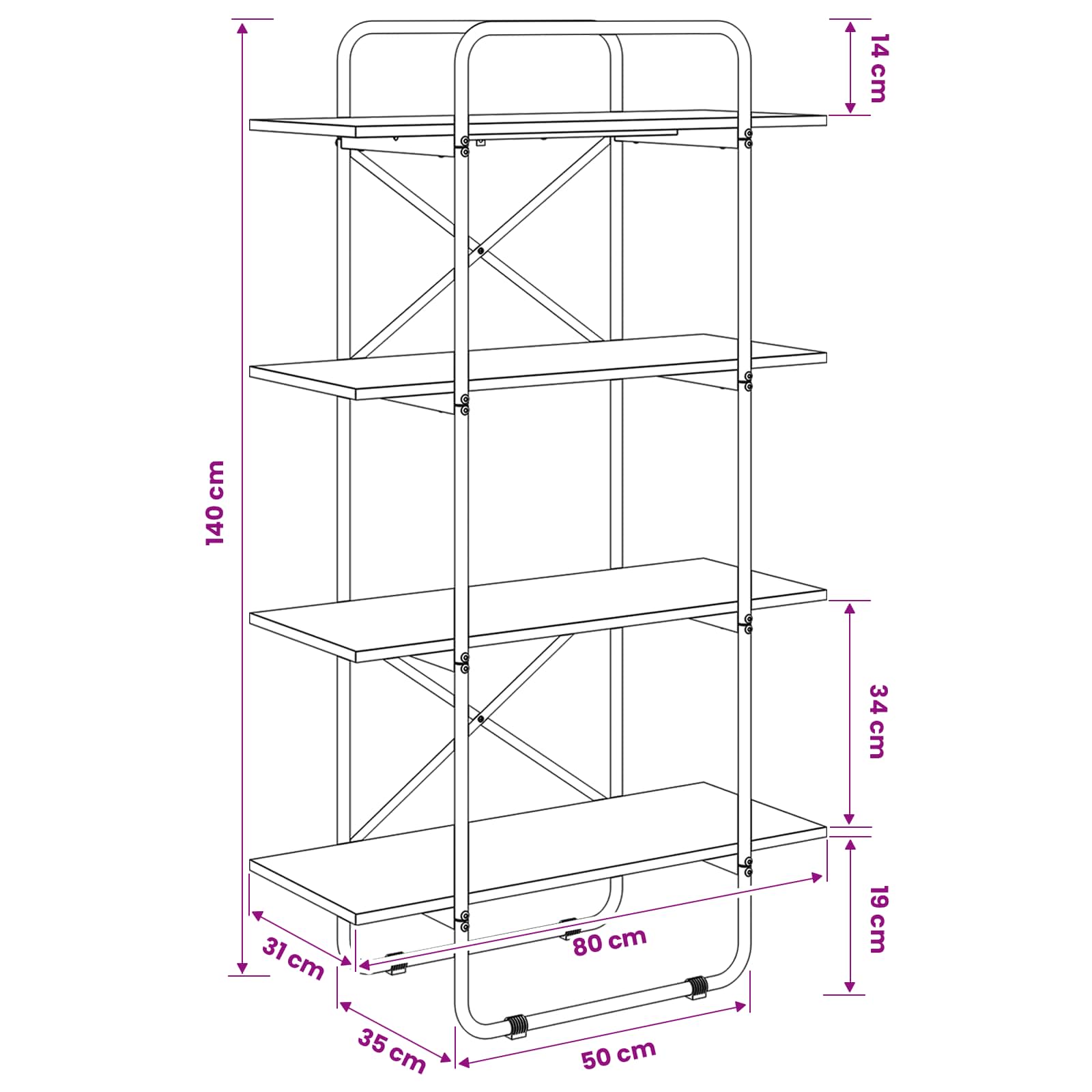 Bookshelf 4-Tier 80 x 35 x 140 cm PB Sonoma Oak