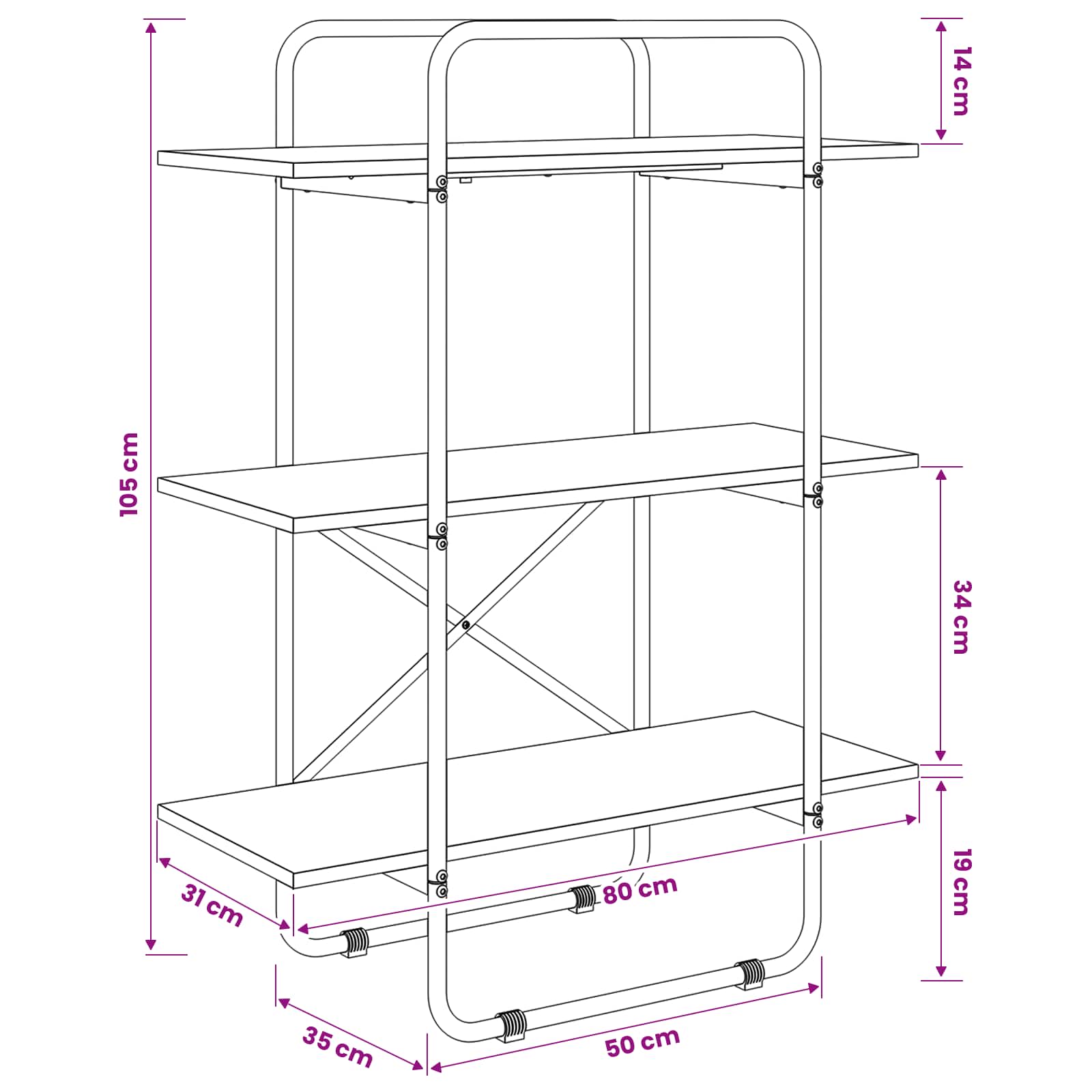Bookshelf 3-Tier 80 x 35 x 105 cm PB Sonoma Oak