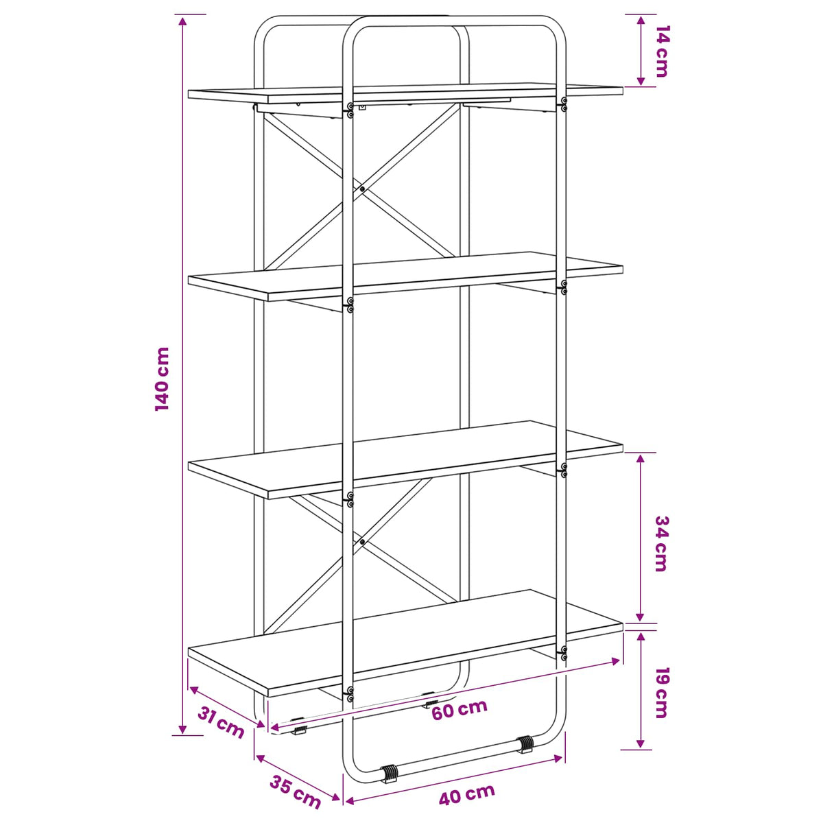 Bookshelf 4-Tier 60 x 35 x 140 cm PB Sonoma Oak