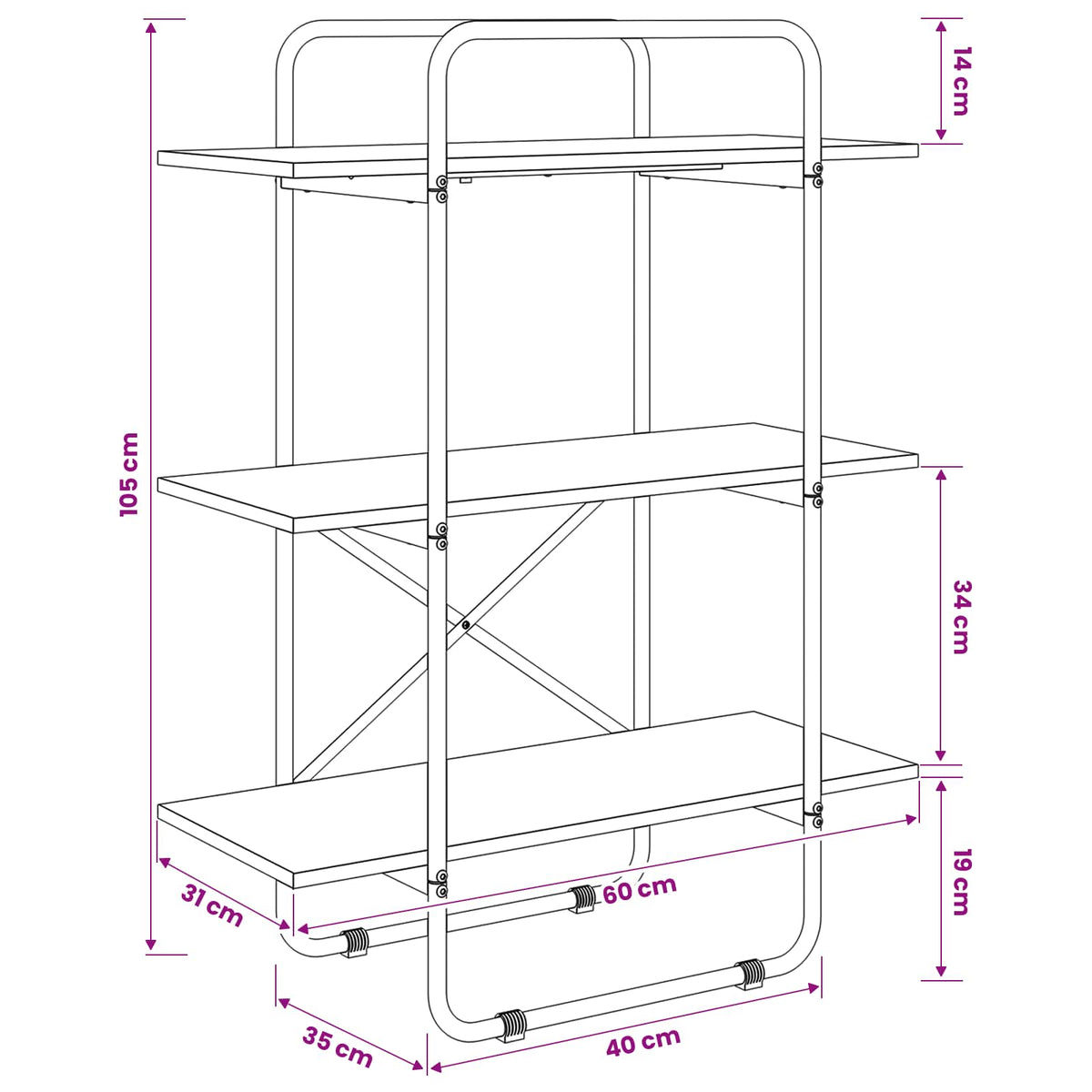 Bookshelf 3-Tier 60 x 35 x 105 cm PB Sonoma Oak