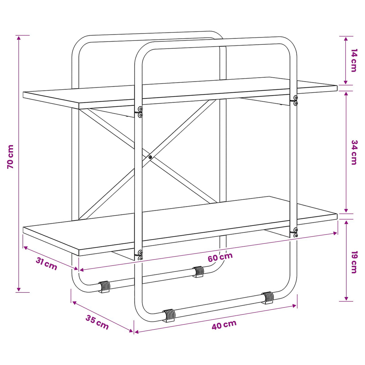 Bookshelf 2-Tier 60 x 35 x 70 cm PB Sonoma Oak