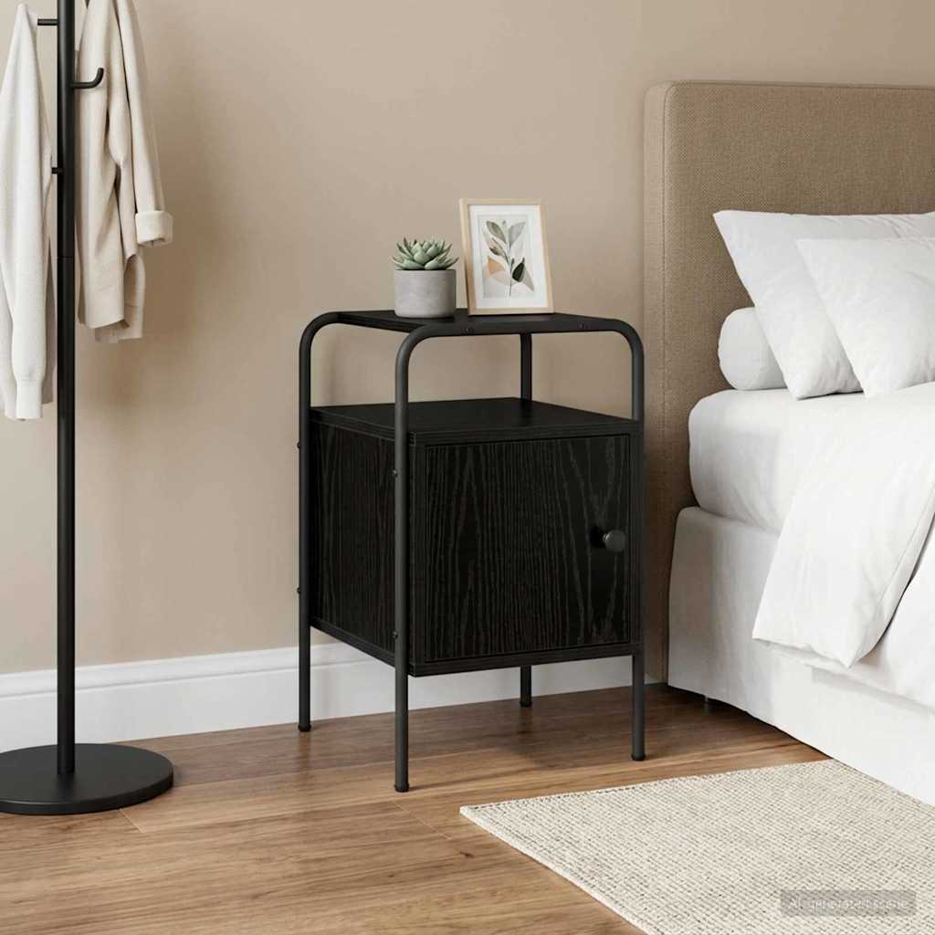 Bedside Cabinet Black Oak Engineered Wood
