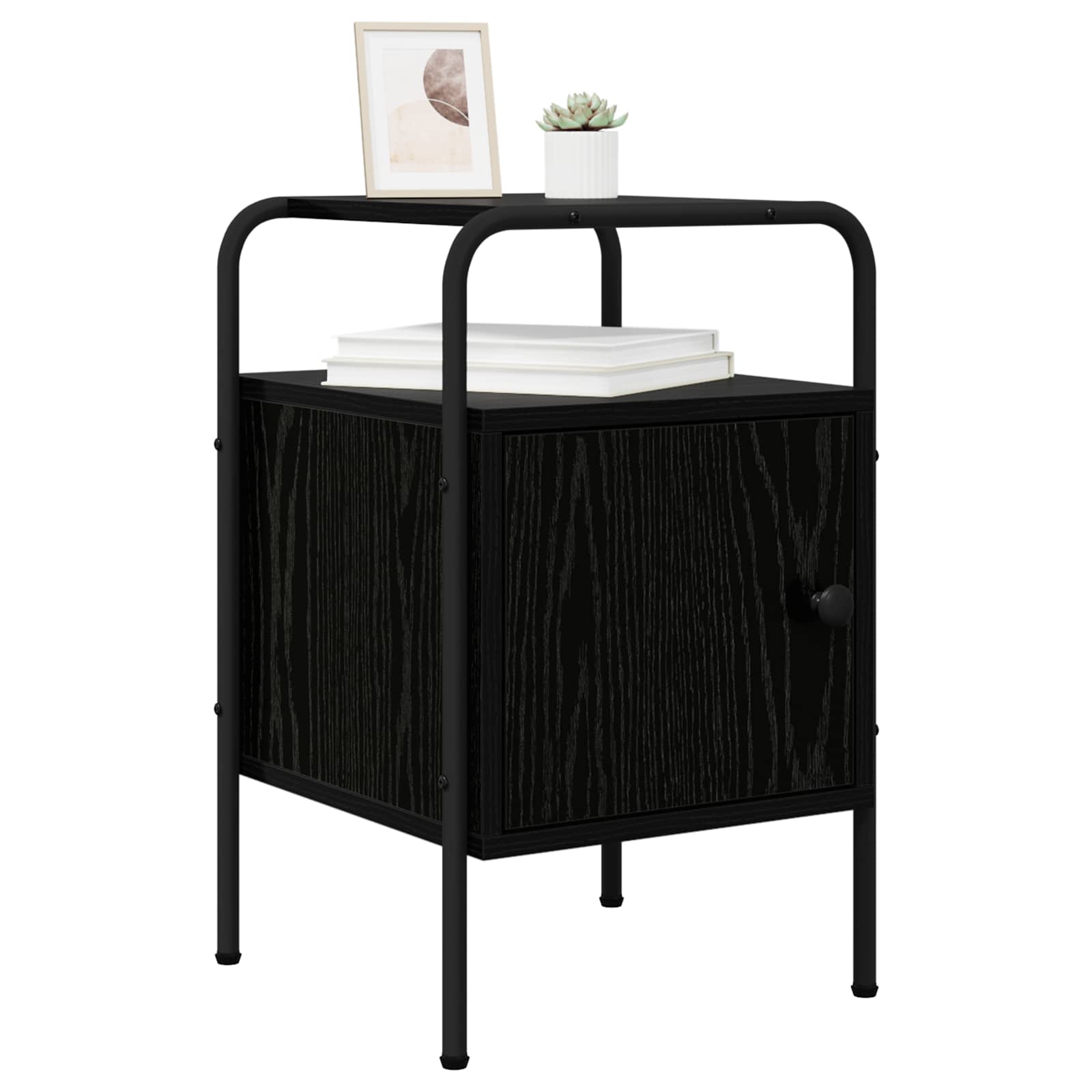 Bedside Cabinet Black Oak Engineered Wood