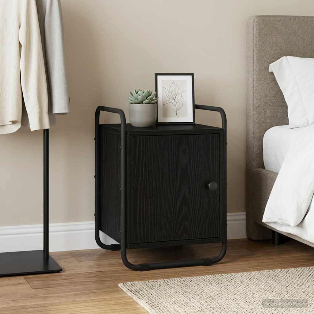 Bedside Cabinet Black Oak Engineered Wood