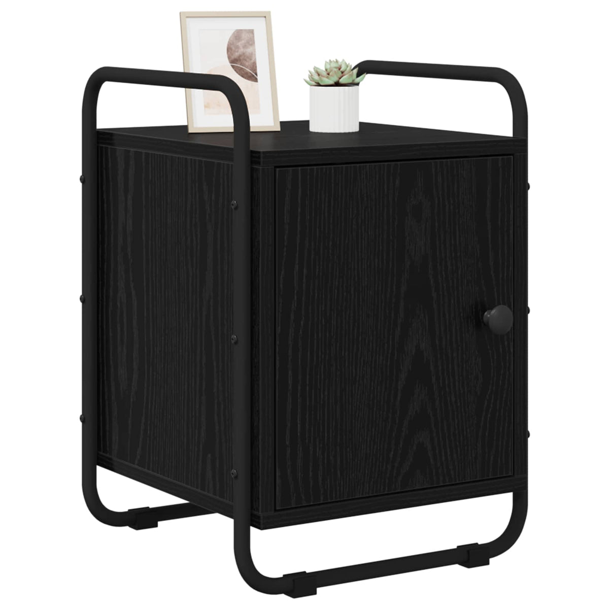Bedside Cabinet Black Oak Engineered Wood