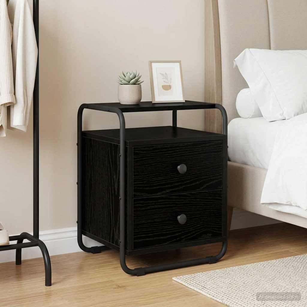 Bedside Cabinet Black Oak Engineered Wood
