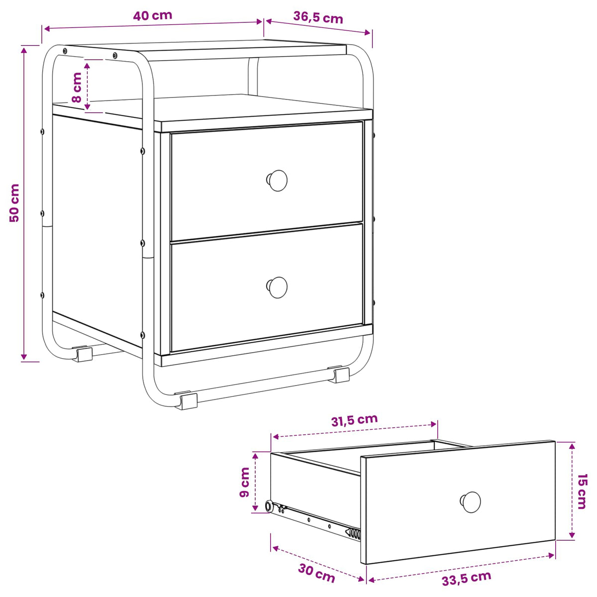 Bedside Cabinet Black Oak Engineered Wood