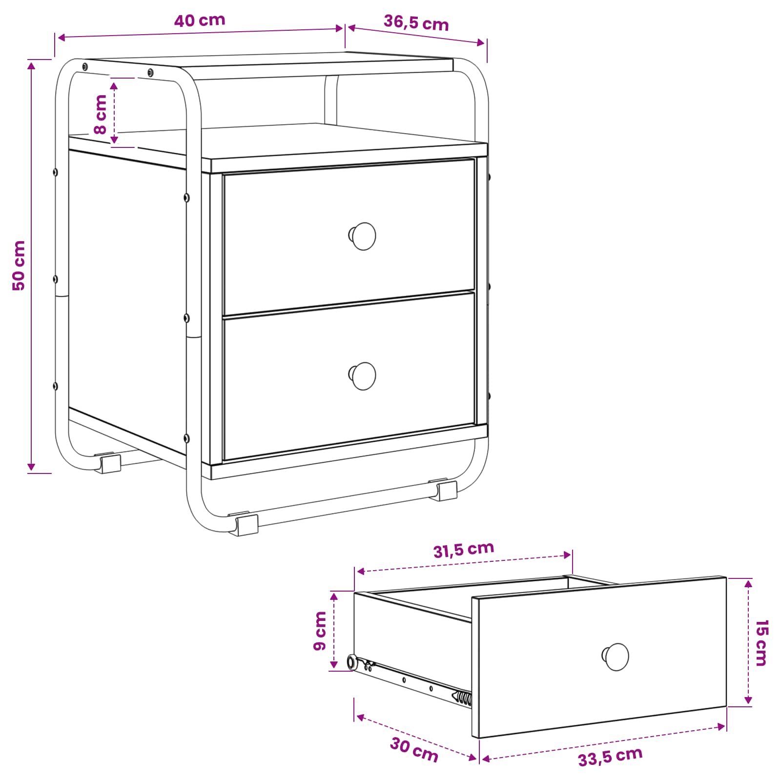 Bedside Cabinet 2 pcs Black Oak Engineered Wood