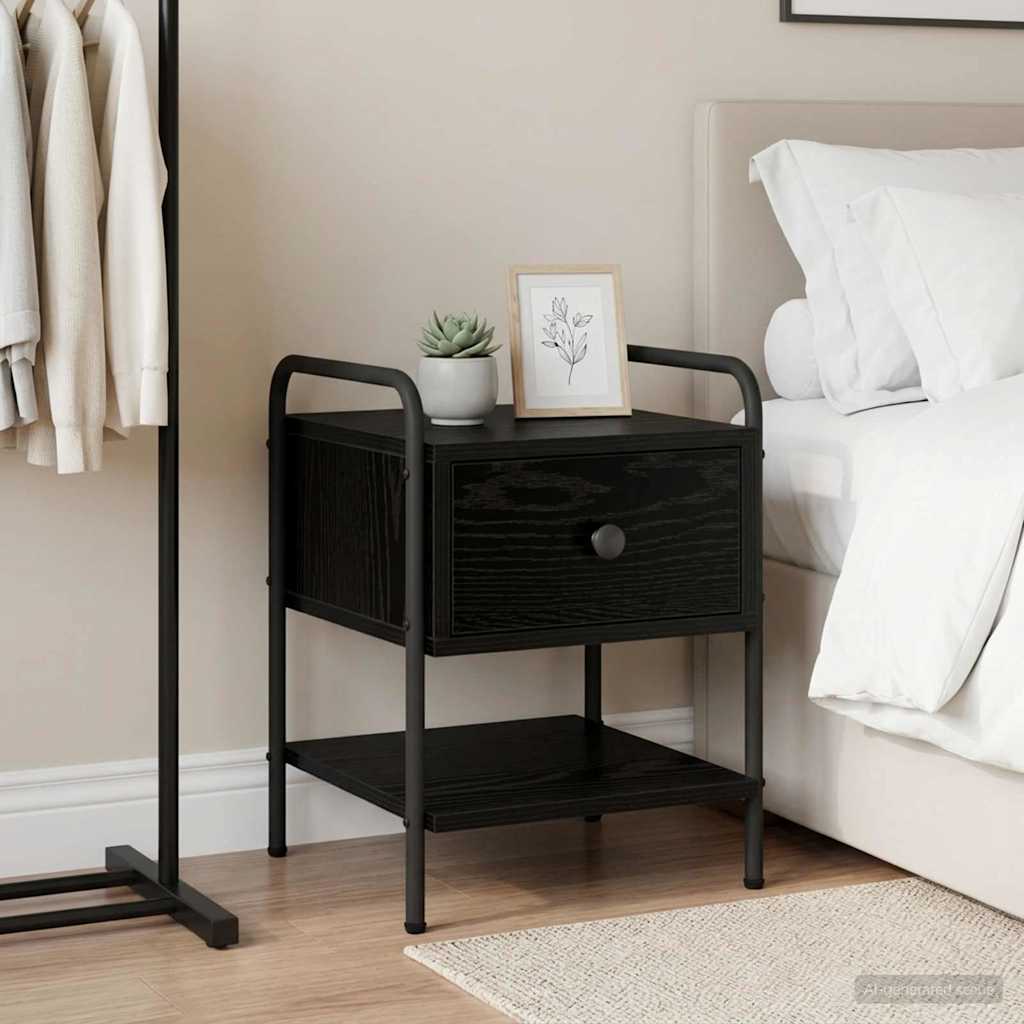 Bedside Cabinet Black Oak Engineered Wood