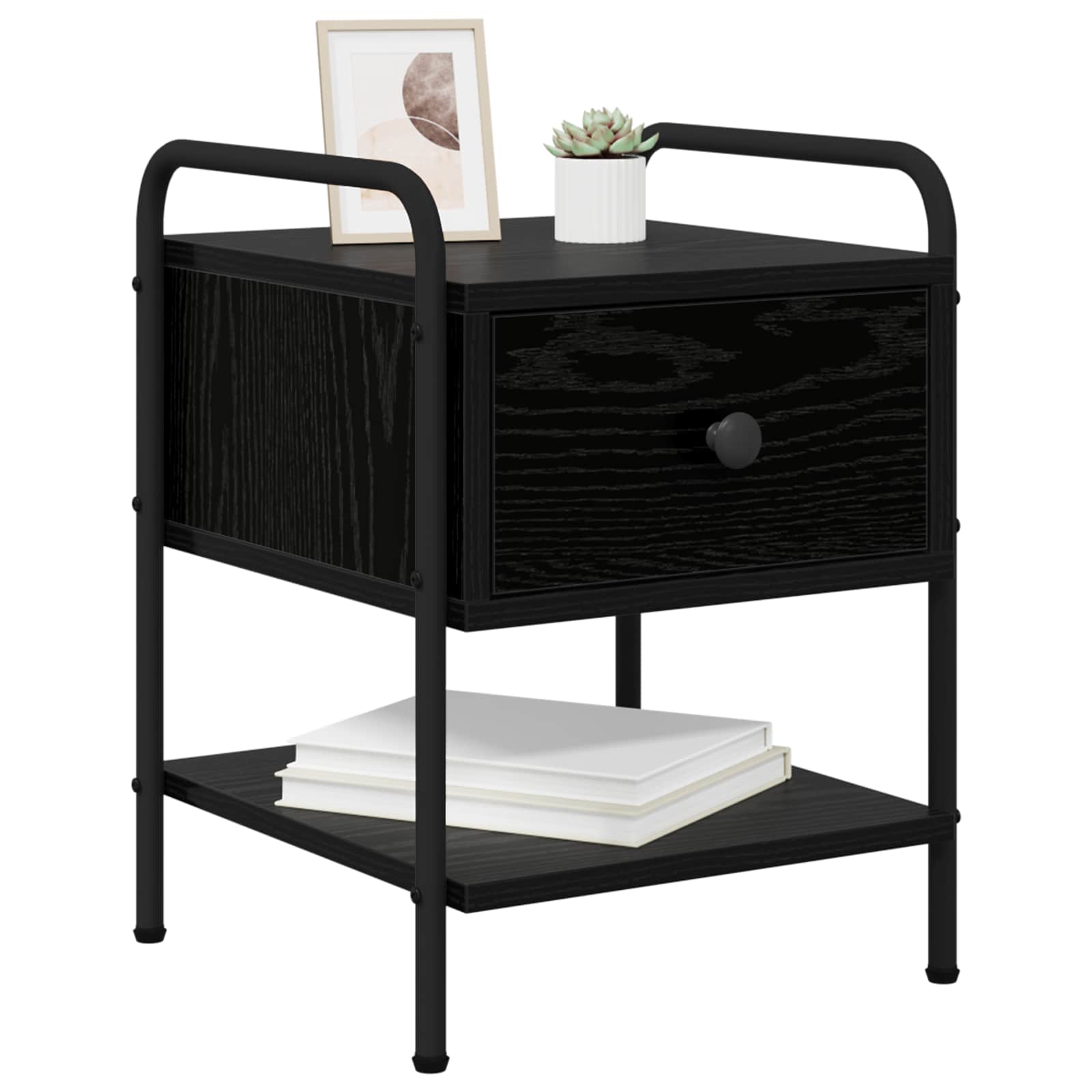 Bedside Cabinet Black Oak Engineered Wood