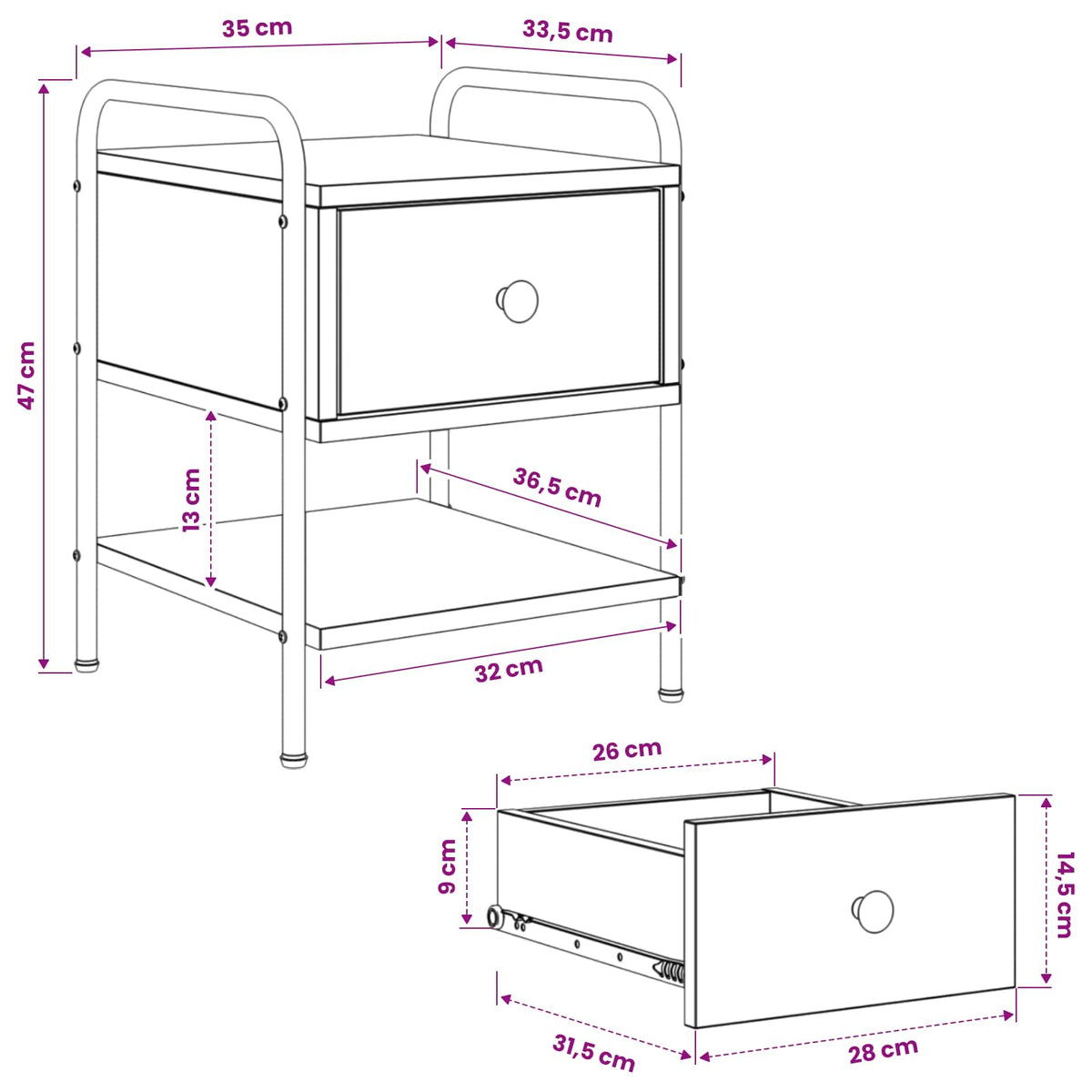 Bedside Cabinet Black Oak Engineered Wood