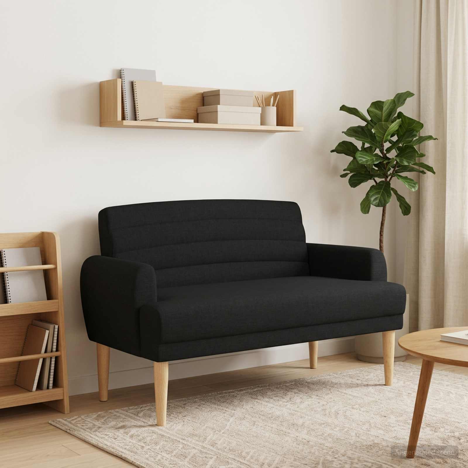 Loveseat with button tufted Black 116 x 67 x 80 cm Fabric