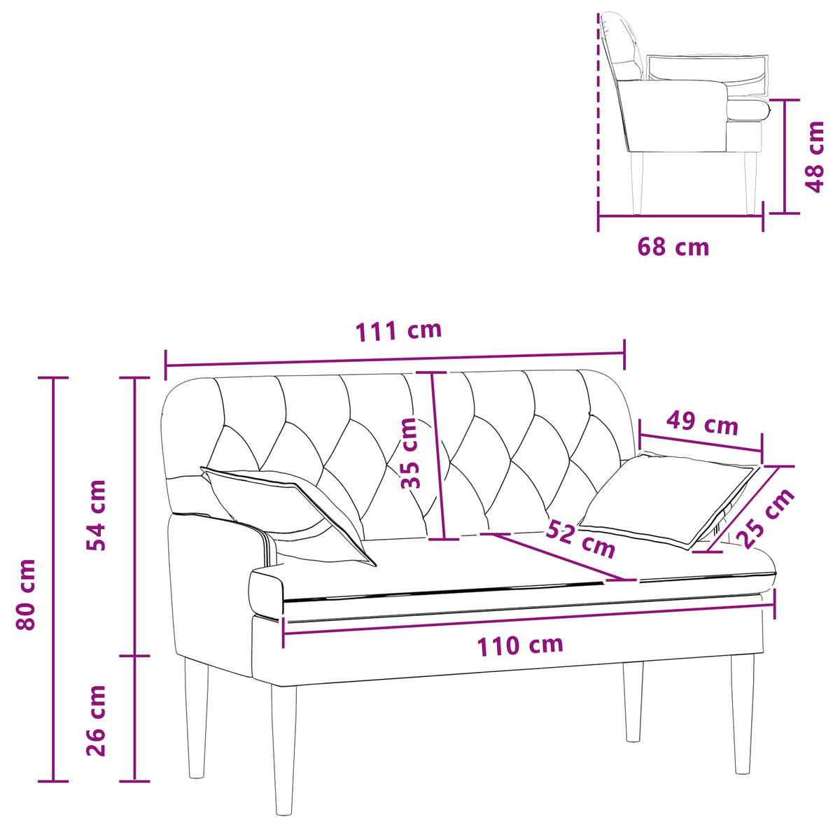 Loveseat with button tufted Dark Grey 111 x 68 x 80 cm Fabric