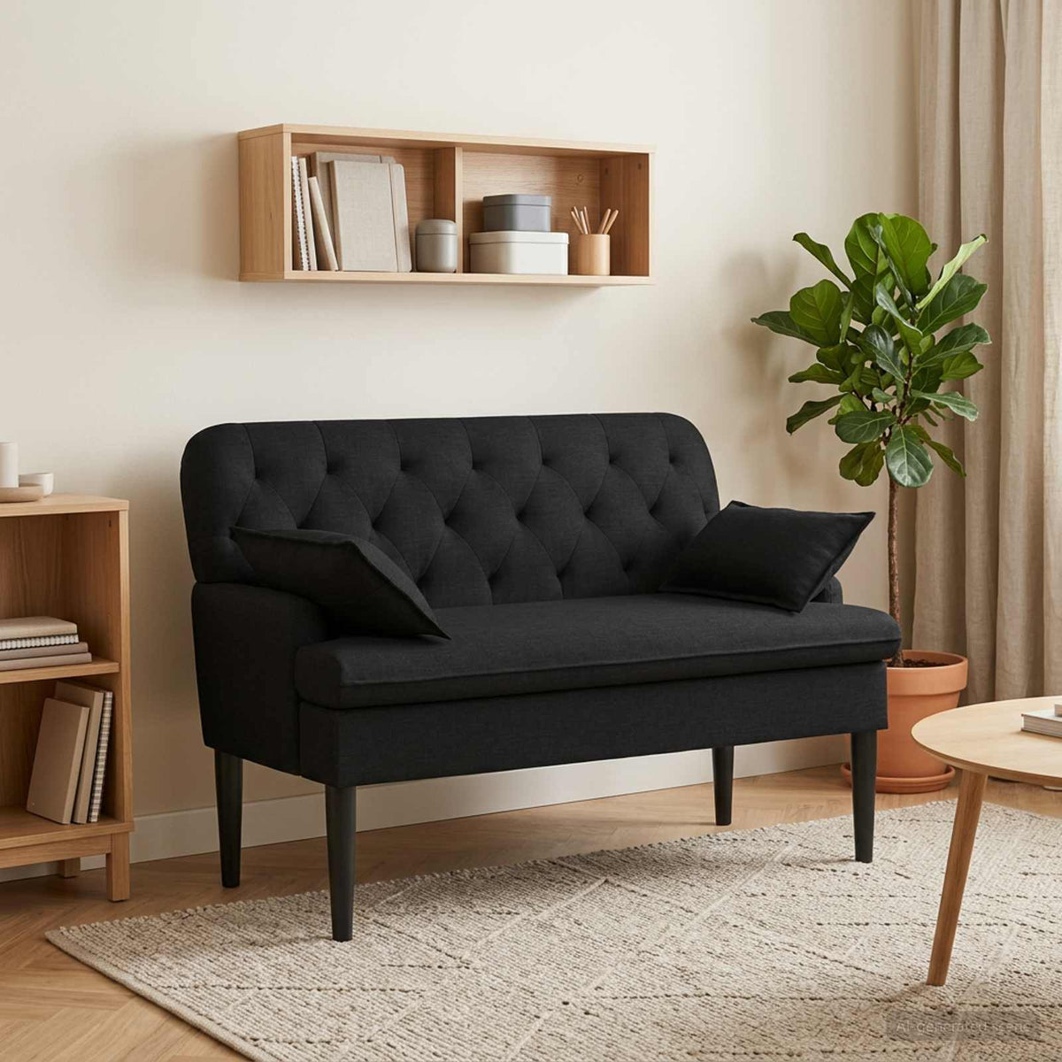 Loveseat with button tufted Black 111 x 68 x 80 cm Fabric