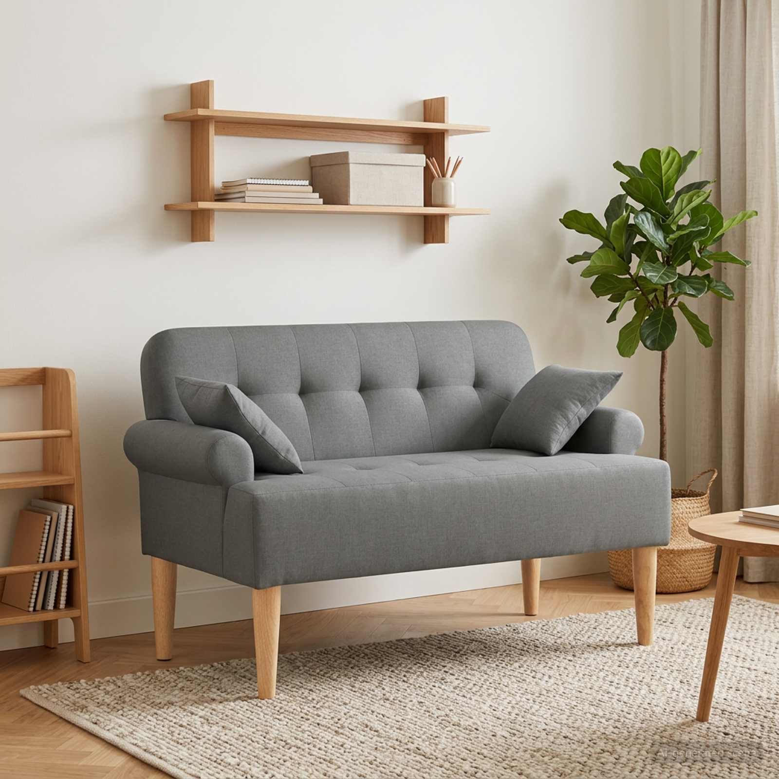 Loveseat with button tufted Dark Grey 120 x 65 x 79 cm Fabric