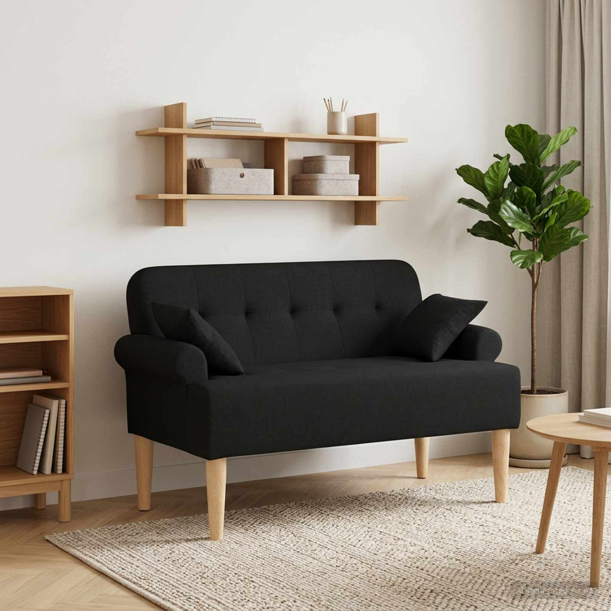 Loveseat with button tufted Black 120 x 65 x 79 cm Fabric