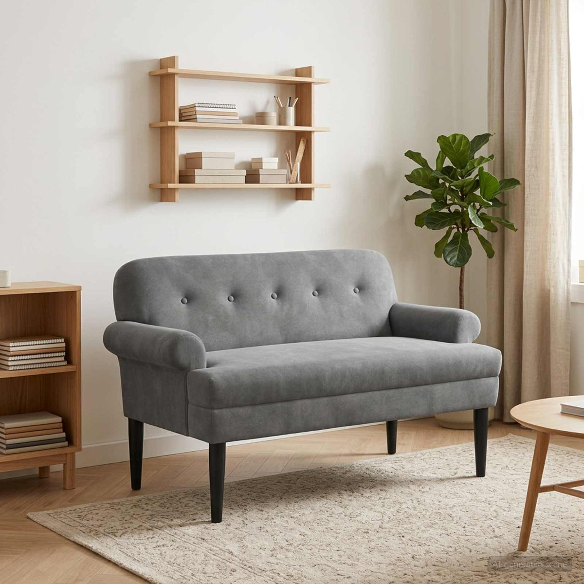 Loveseat with button tufted Dark Grey 120 x 66 x 78 cm Velvet