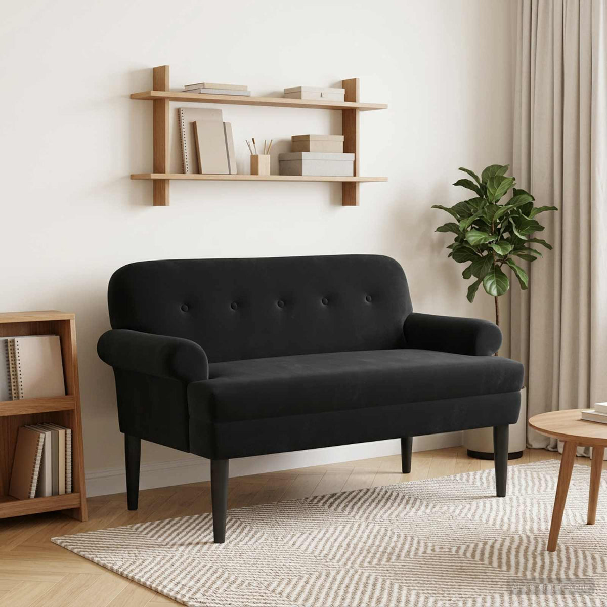 Loveseat with button tufted Black 120 x 66 x 78 cm Velvet