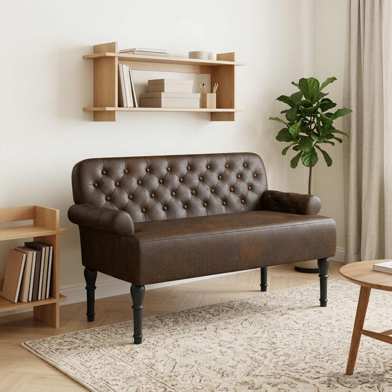 Loveseat with button tufted Brown 120 x 65 x 78 cm