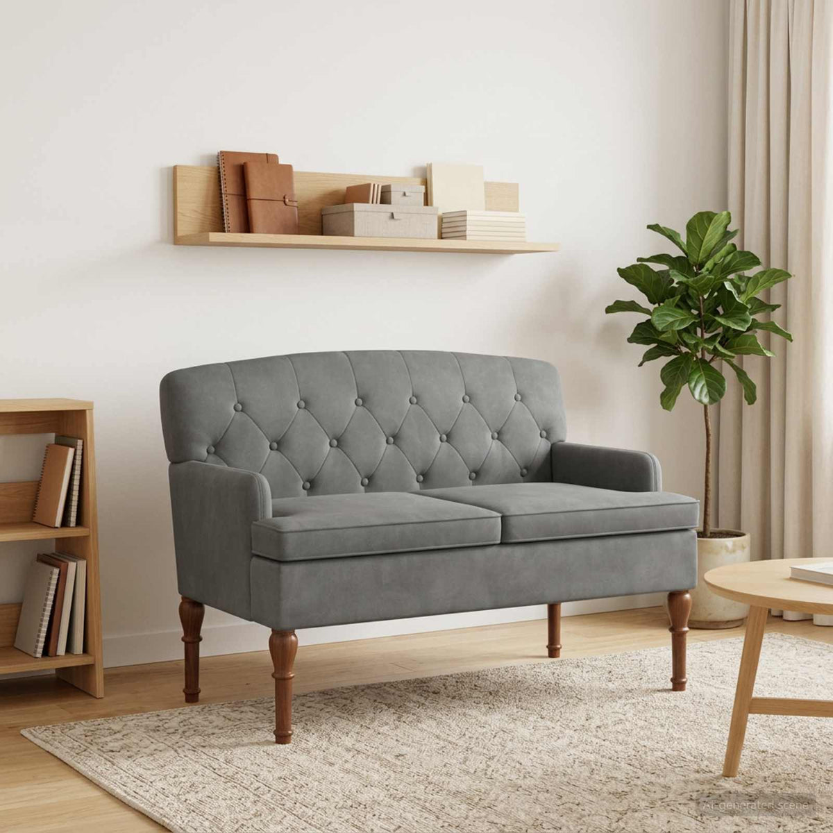 Loveseat with button tufted Dark Grey 111 x 65 x 79 cm Velvet