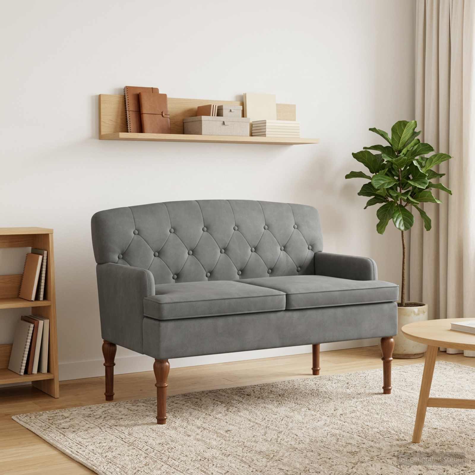 Loveseat with button tufted Dark Grey 111 x 65 x 79 cm Velvet