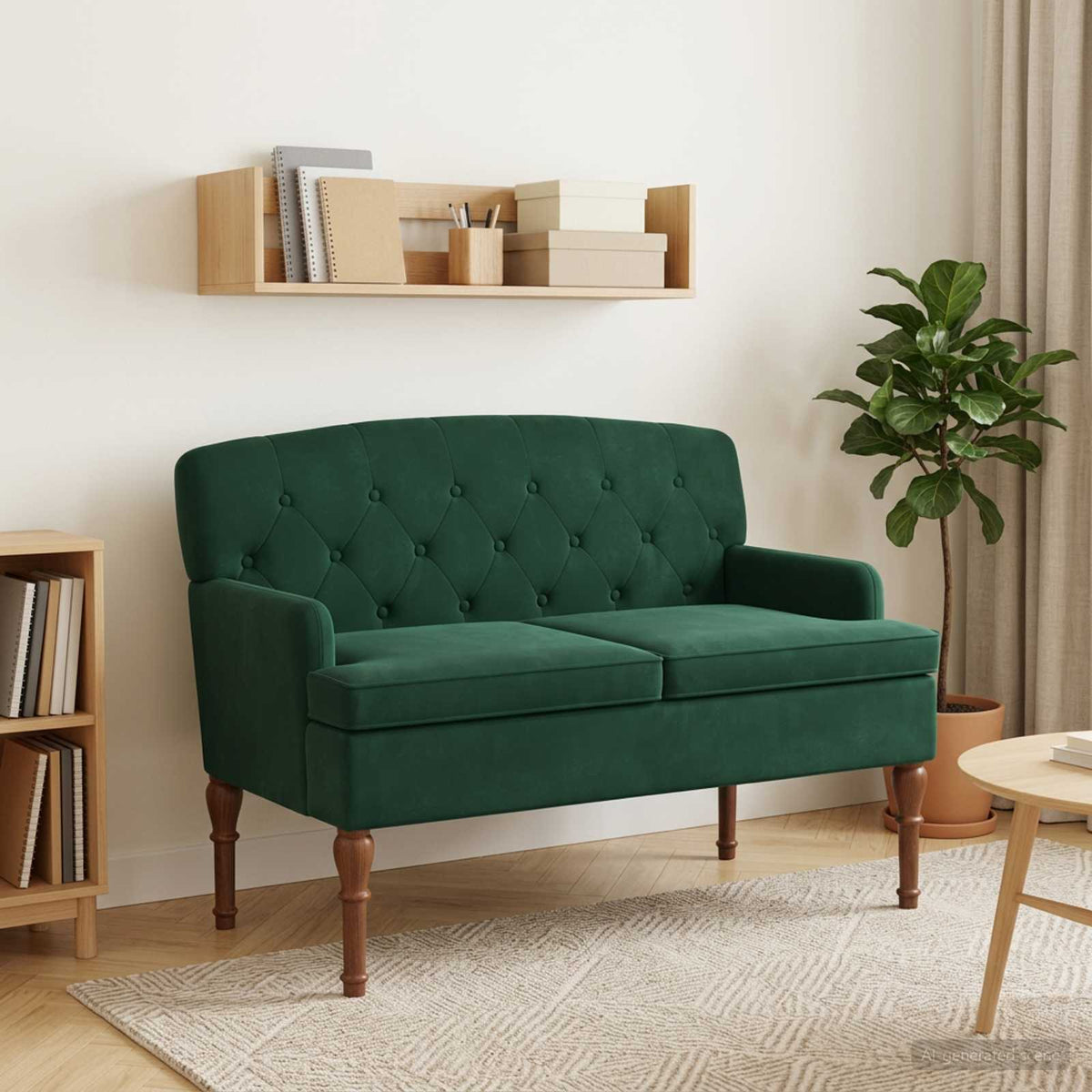 Loveseat with button tufted Dark Green 111 x 65 x 79 cm Velvet