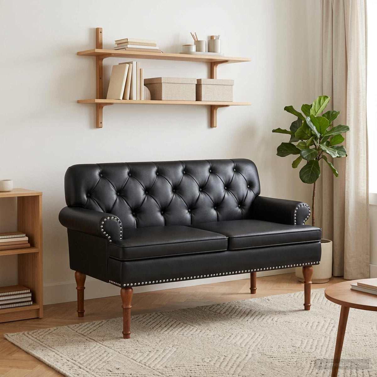 Loveseat with button tufted Black 120 x 65 x 77 cm Faux Leather