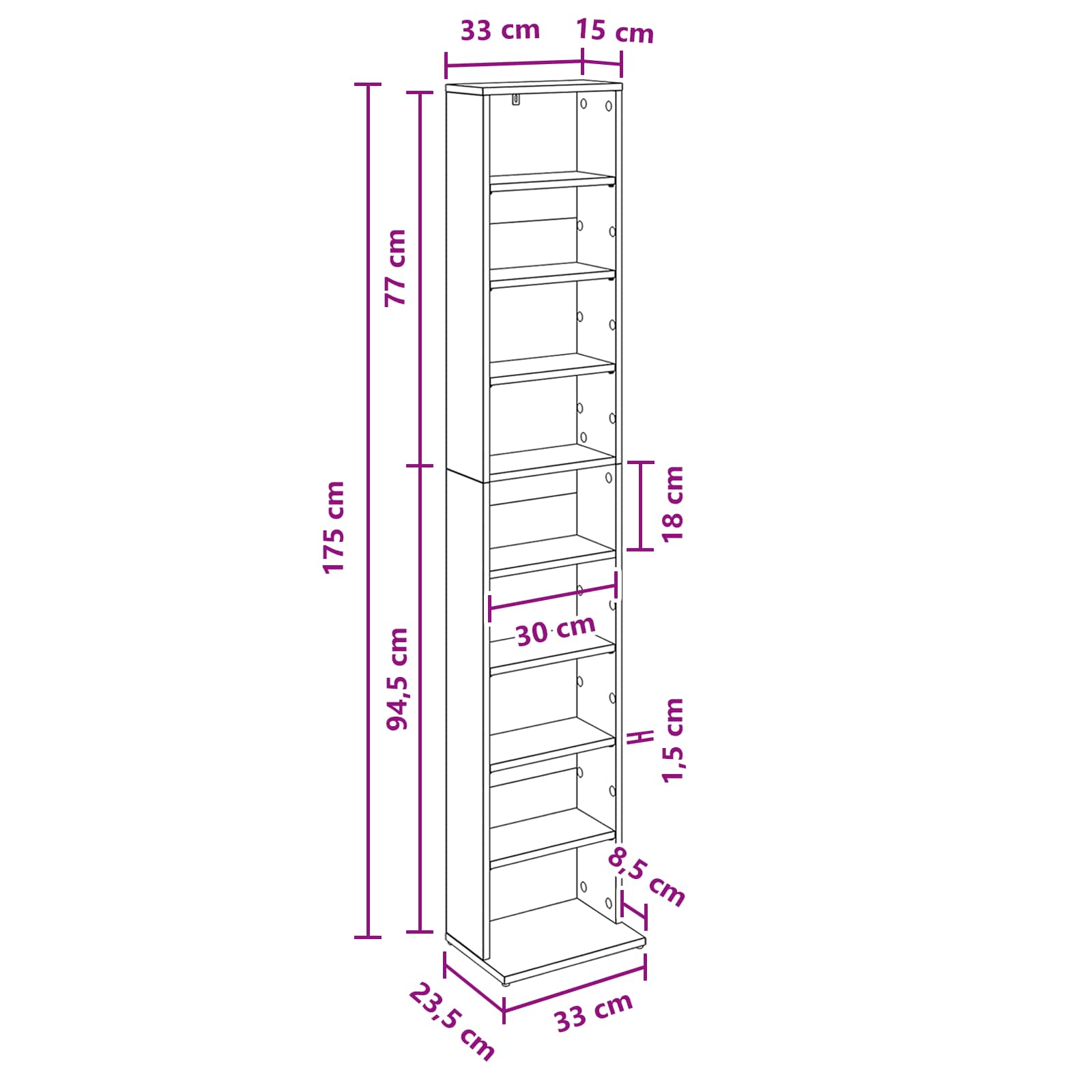 CD Cabinet White 33 x 23.5 x 175 cm Engineered Wood