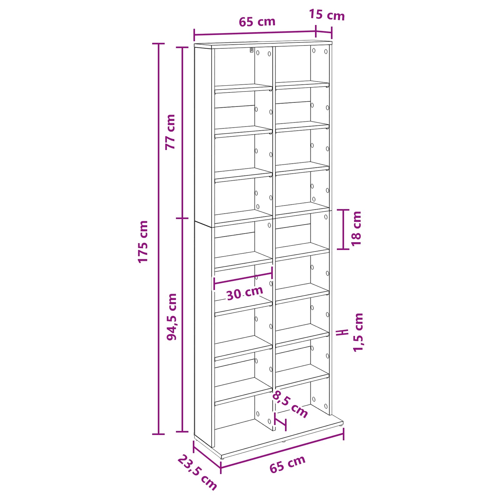 CD Cabinet White 65 x 23.5 x 175 cm Engineered Wood