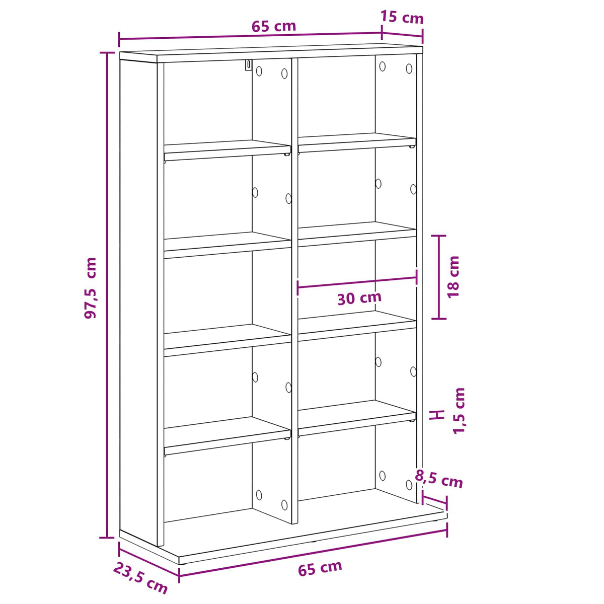 CD Cabinet White 65 x 23.5 x 97.5 cm Engineered Wood