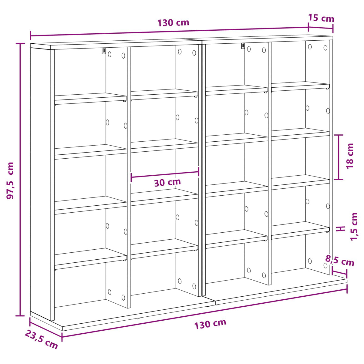 CD Cabinet 2 pcs White 65 x 23.5 x 97.5 cm Engineered Wood