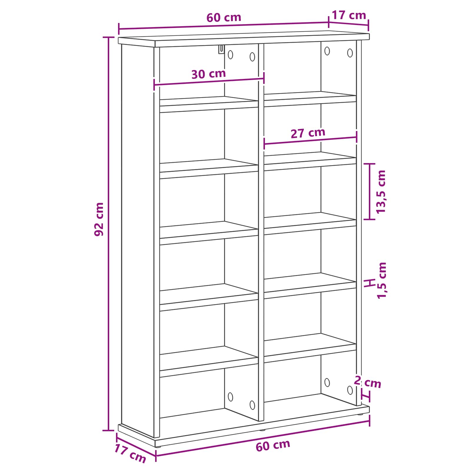 CD Cabinet White 60 x 17 x 92 cm Engineered Wood