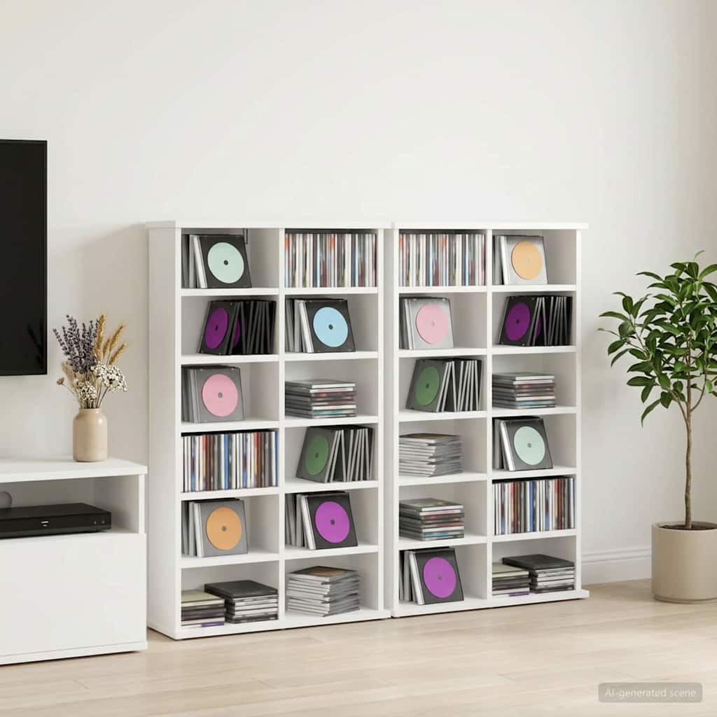CD Cabinet 2 pcs White 60 x 17 x 92 cm Engineered Wood