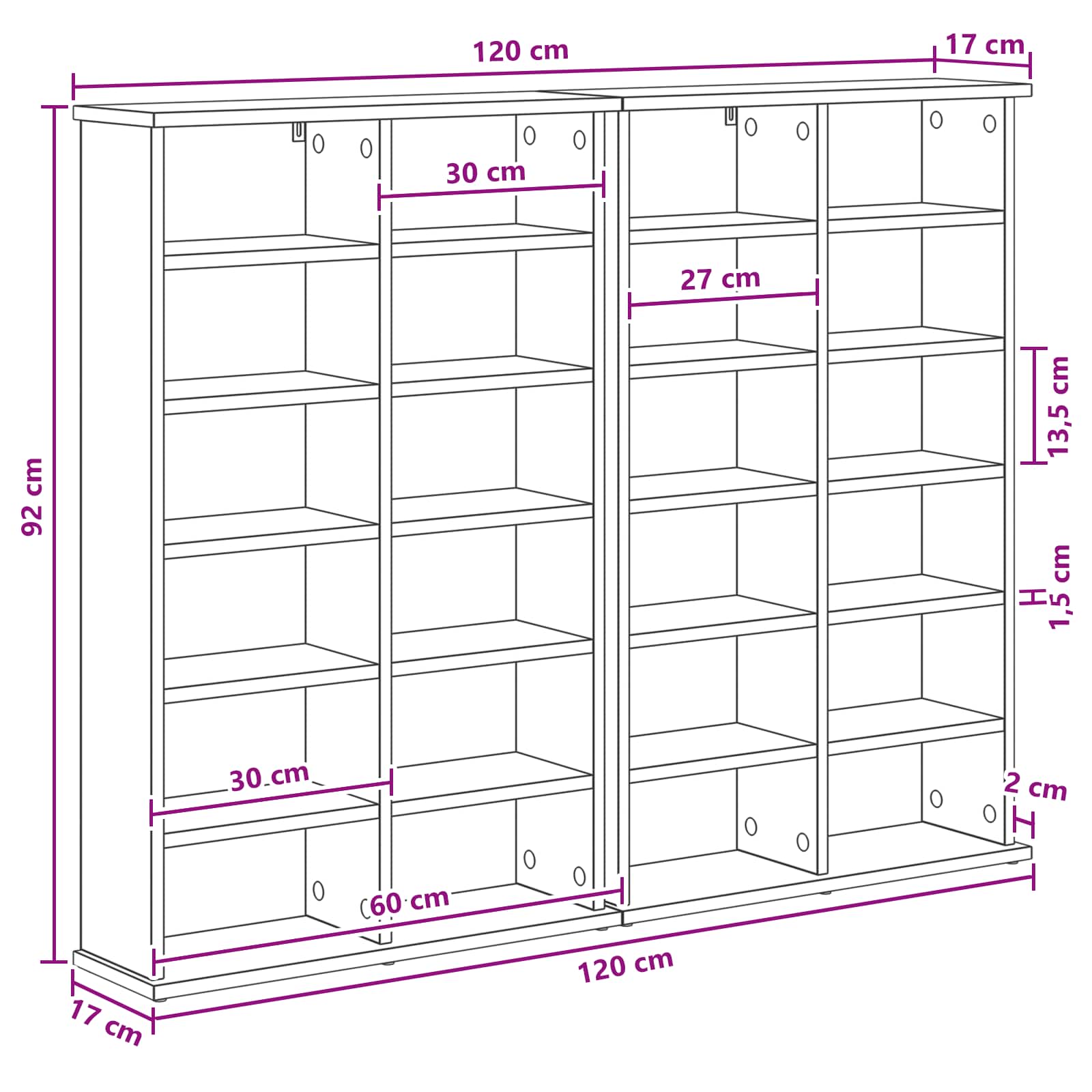 CD Cabinet 2 pcs White 60 x 17 x 92 cm Engineered Wood
