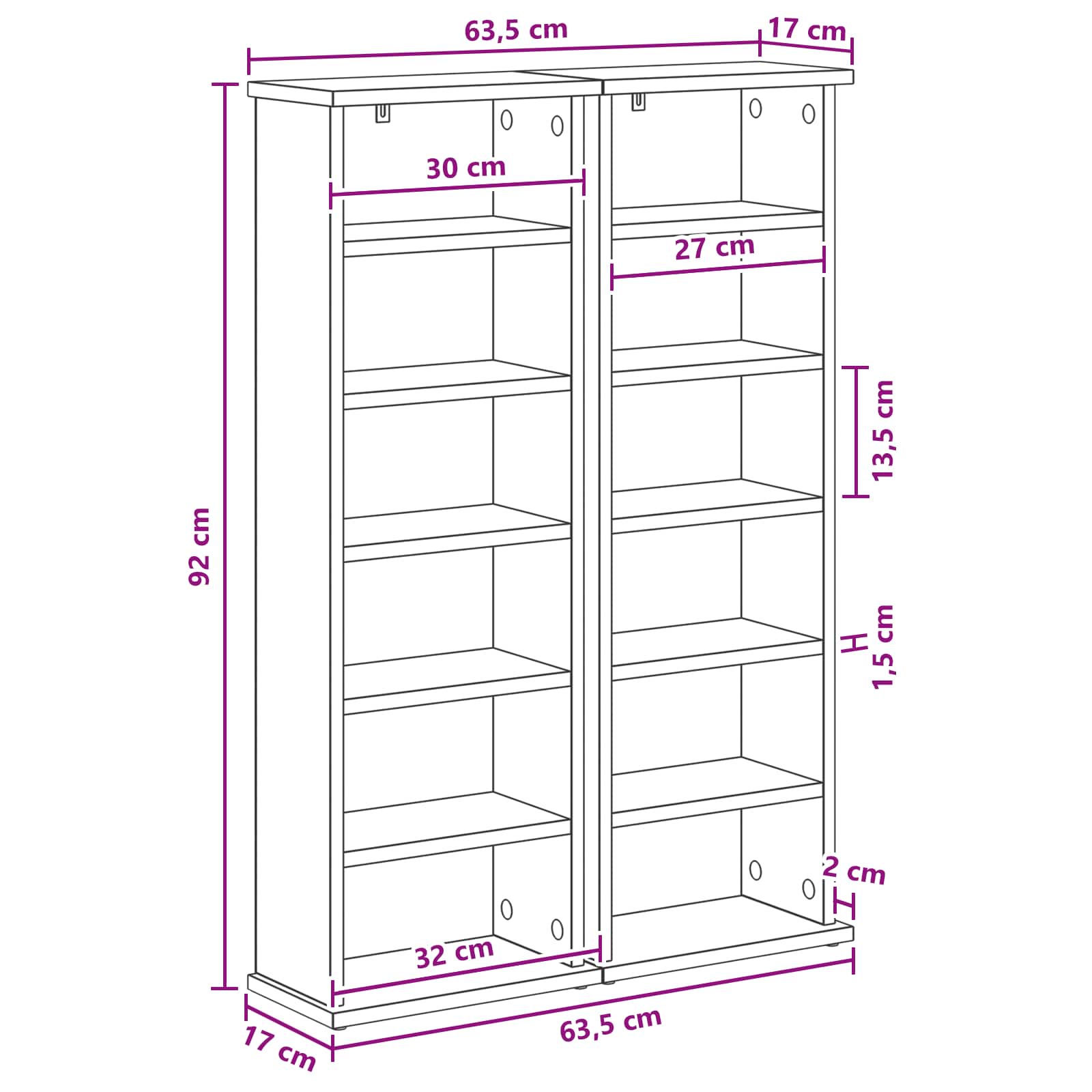 CD Cabinet 2 pcs White 60 x 17 x 92 cm Engineered Wood