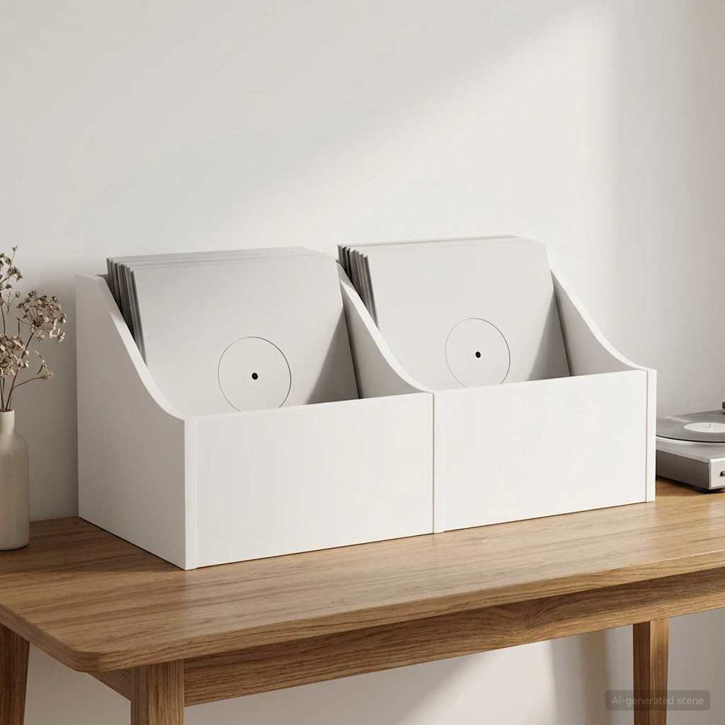 LP Record Box 2 pcs White 37 x 33 x 32 cm Engineered Wood
