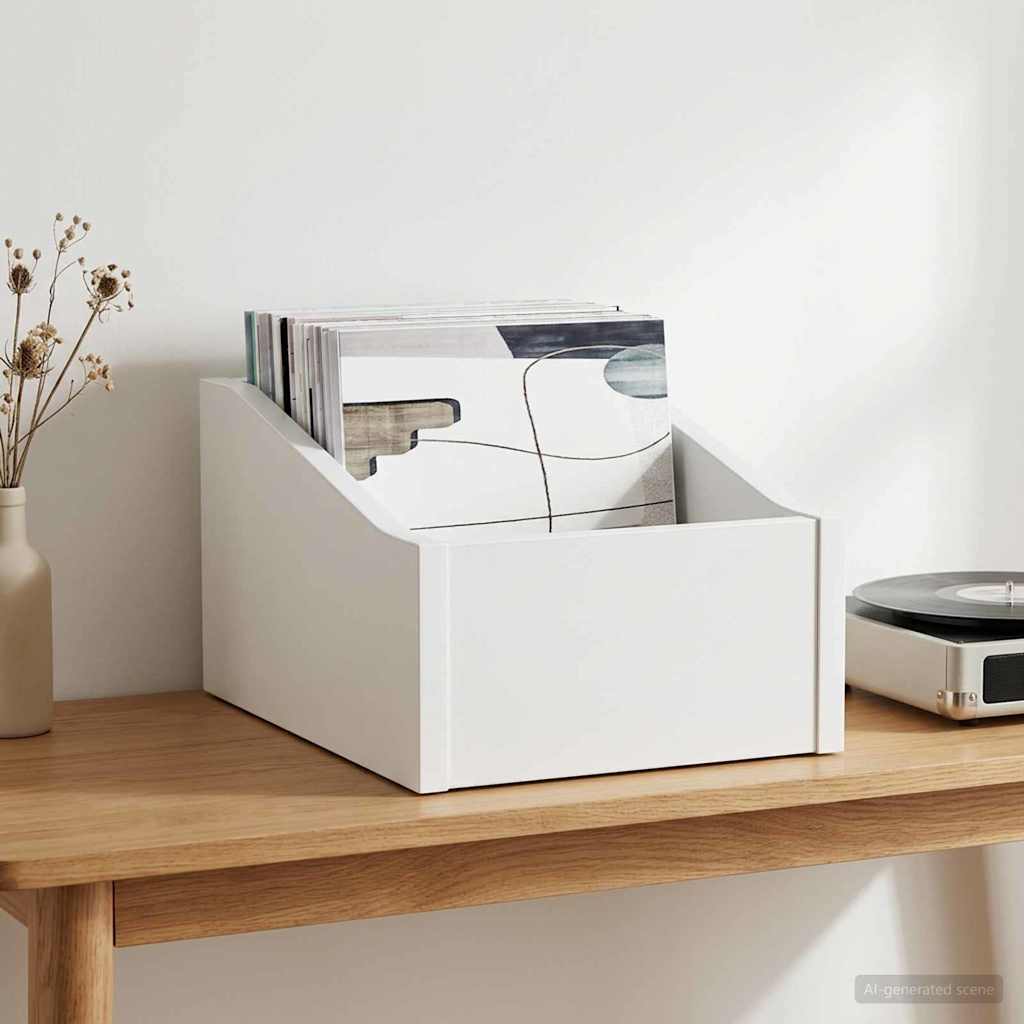 LP Record Box White 23 x 33 x 16 cm Engineered Wood