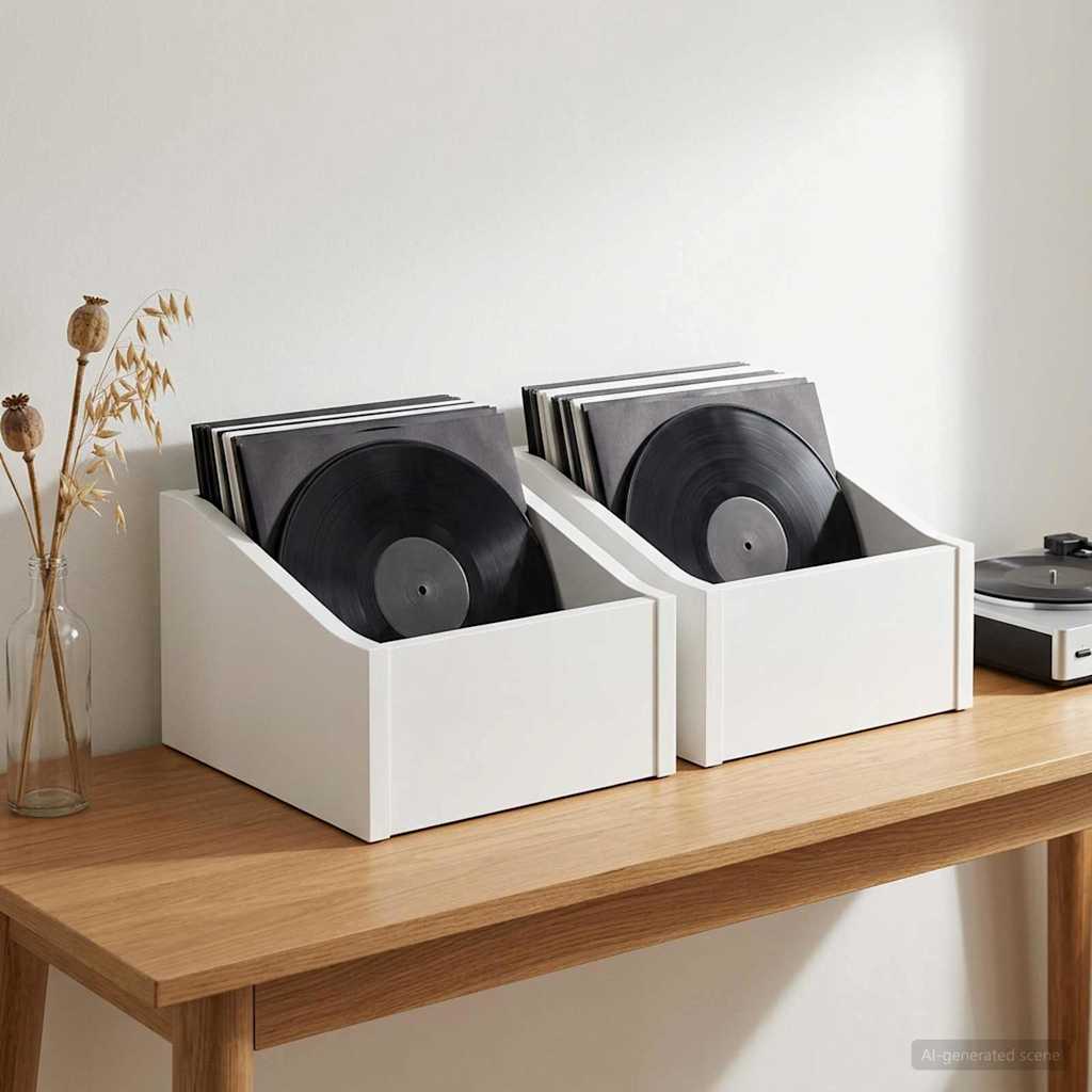 LP Record Box 2 pcs White 23 x 33 x 16 cm Engineered Wood
