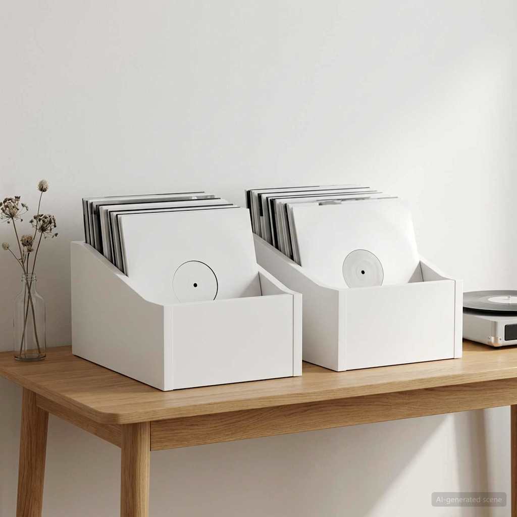 LP Record Box 2 pcs White 18 x 32 x 18 cm Engineered Wood