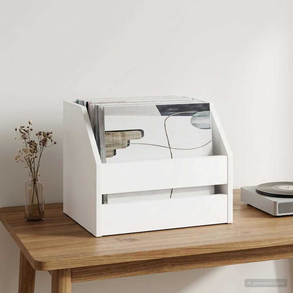 Vinyl Album Box White 38 x 30 x 29 cm Engineered Wood