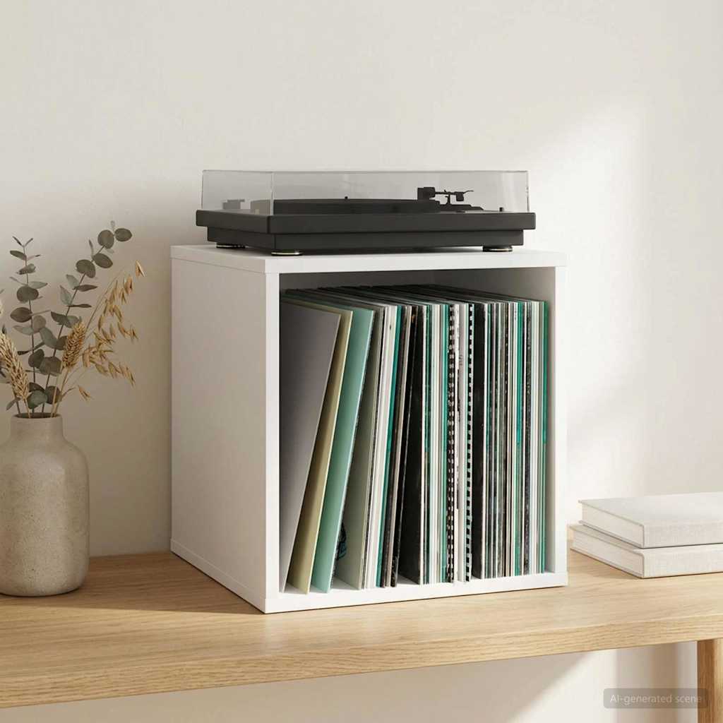 Vinyl Album Box White 37 x 36.5 x 38 cm Engineered Wood
