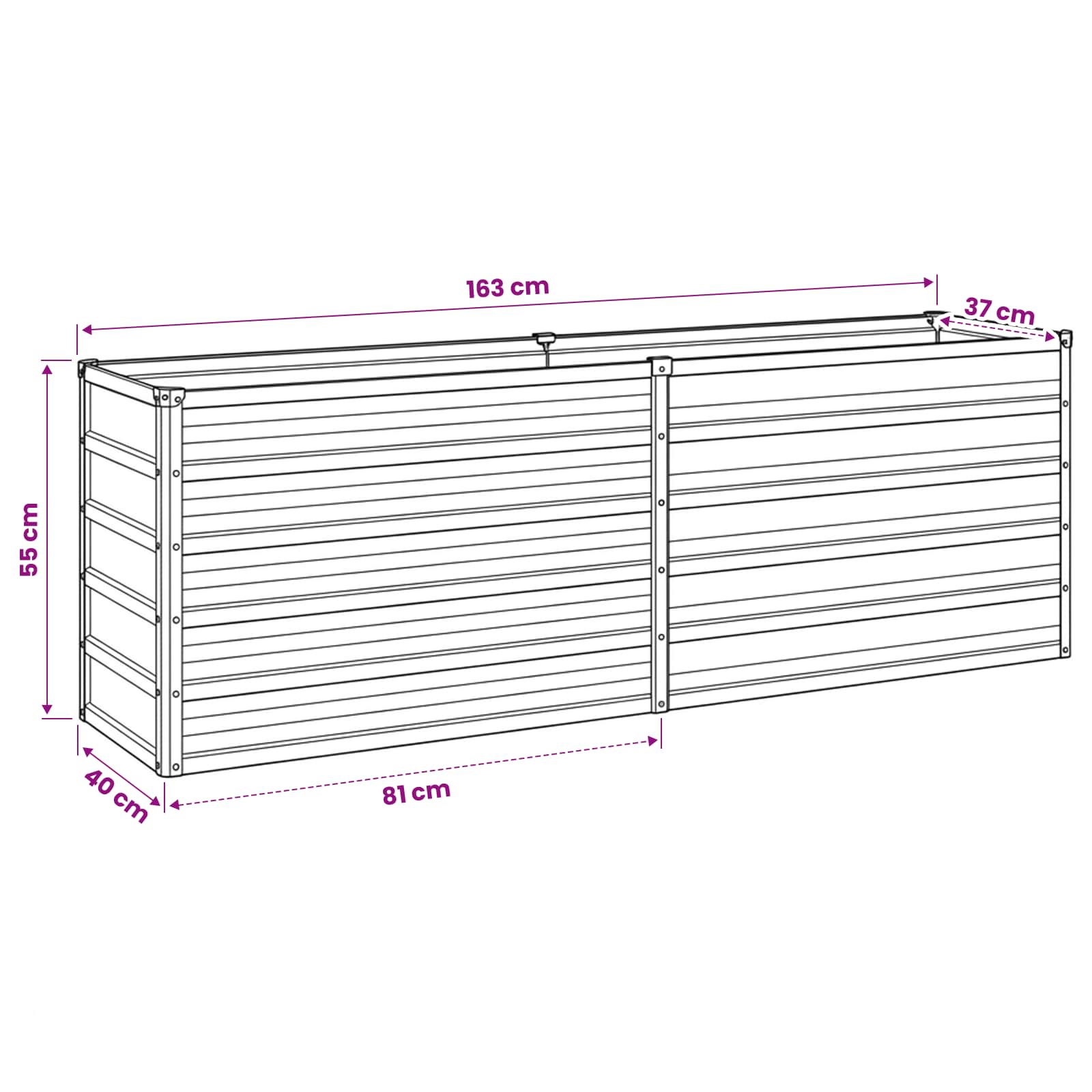 Raised Garden Bed Grey 160 x 40 x 55 cm cold-rolled steel