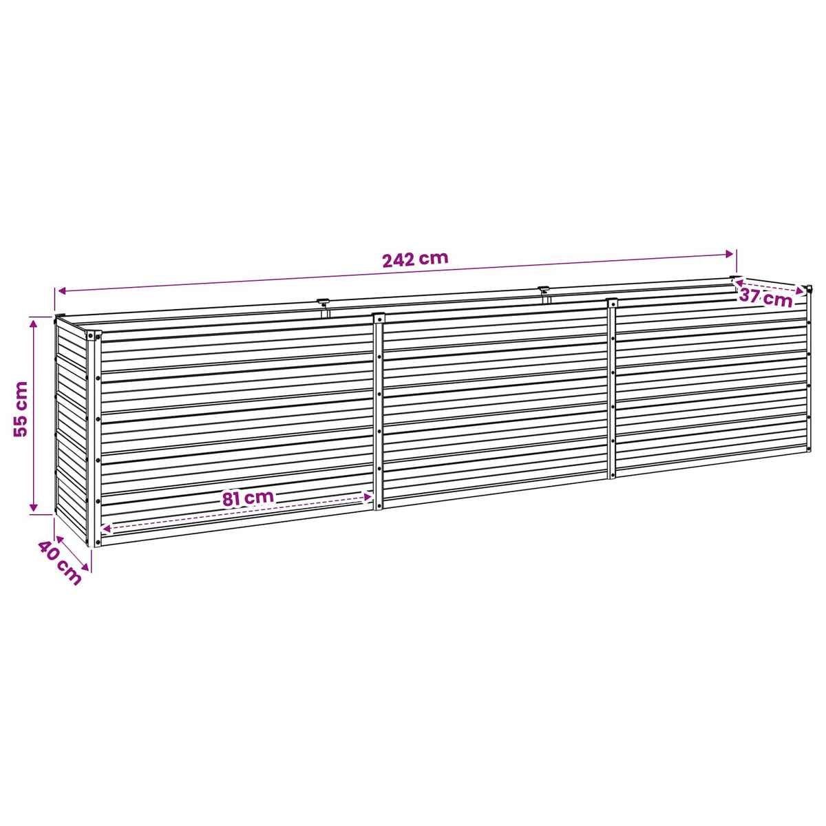 Raised Garden Bed Grey 240 x 40 x 55 cm cold-rolled steel