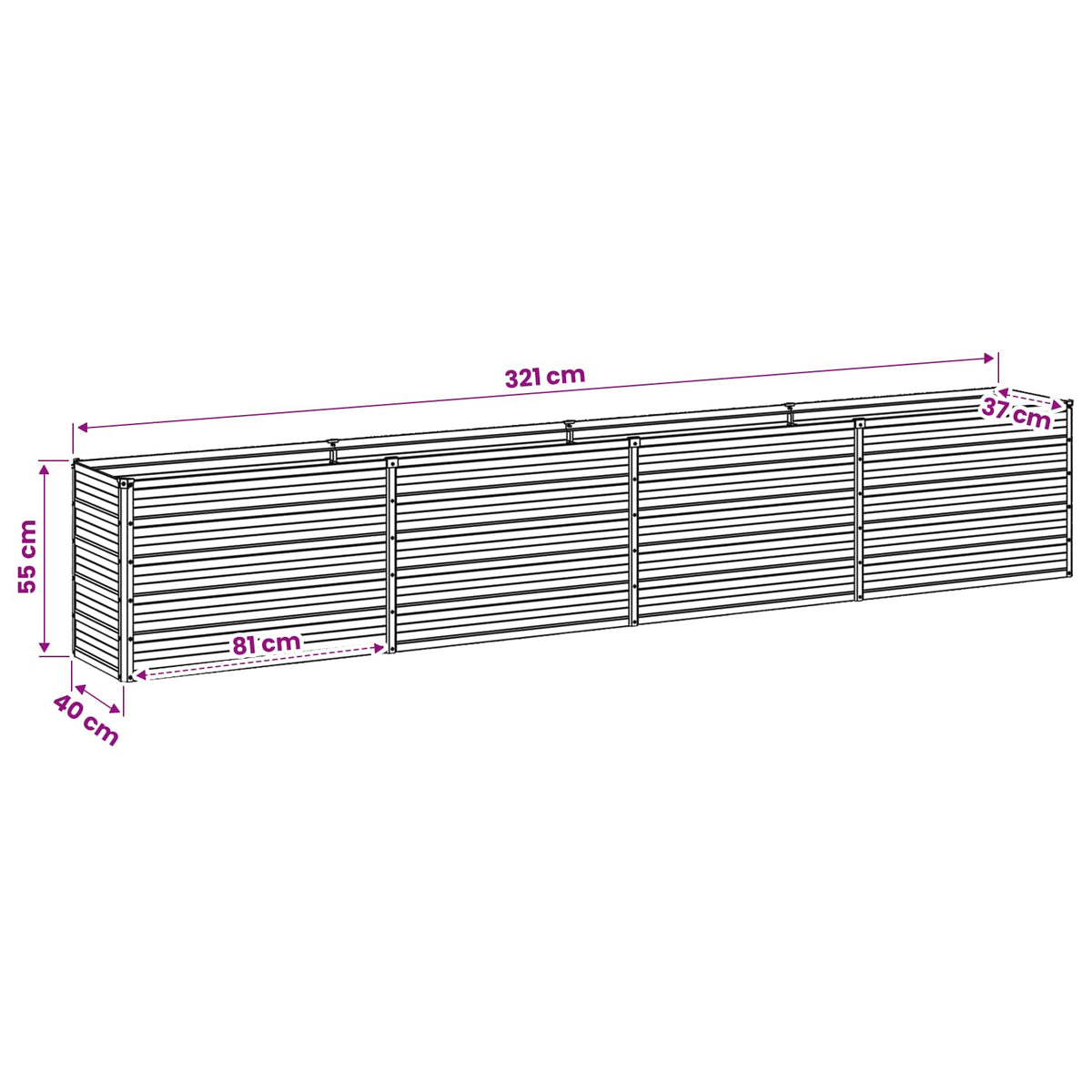 Raised Garden Bed Grey 320 x 40 x 55 cm cold-rolled steel