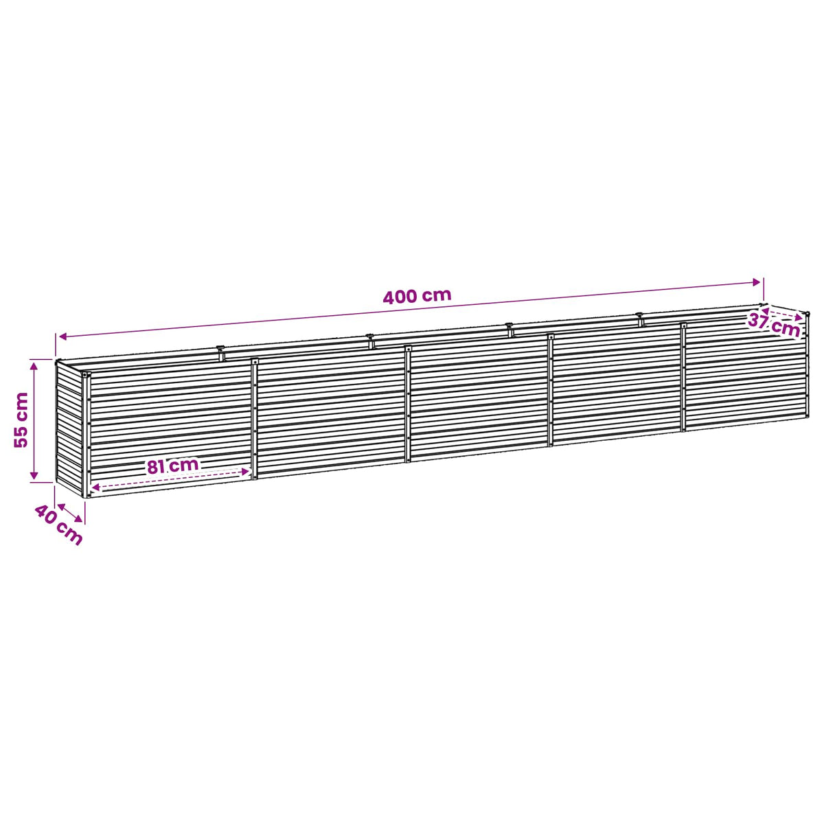Raised Garden Bed Grey 400 x 40 x 55 cm cold-rolled steel