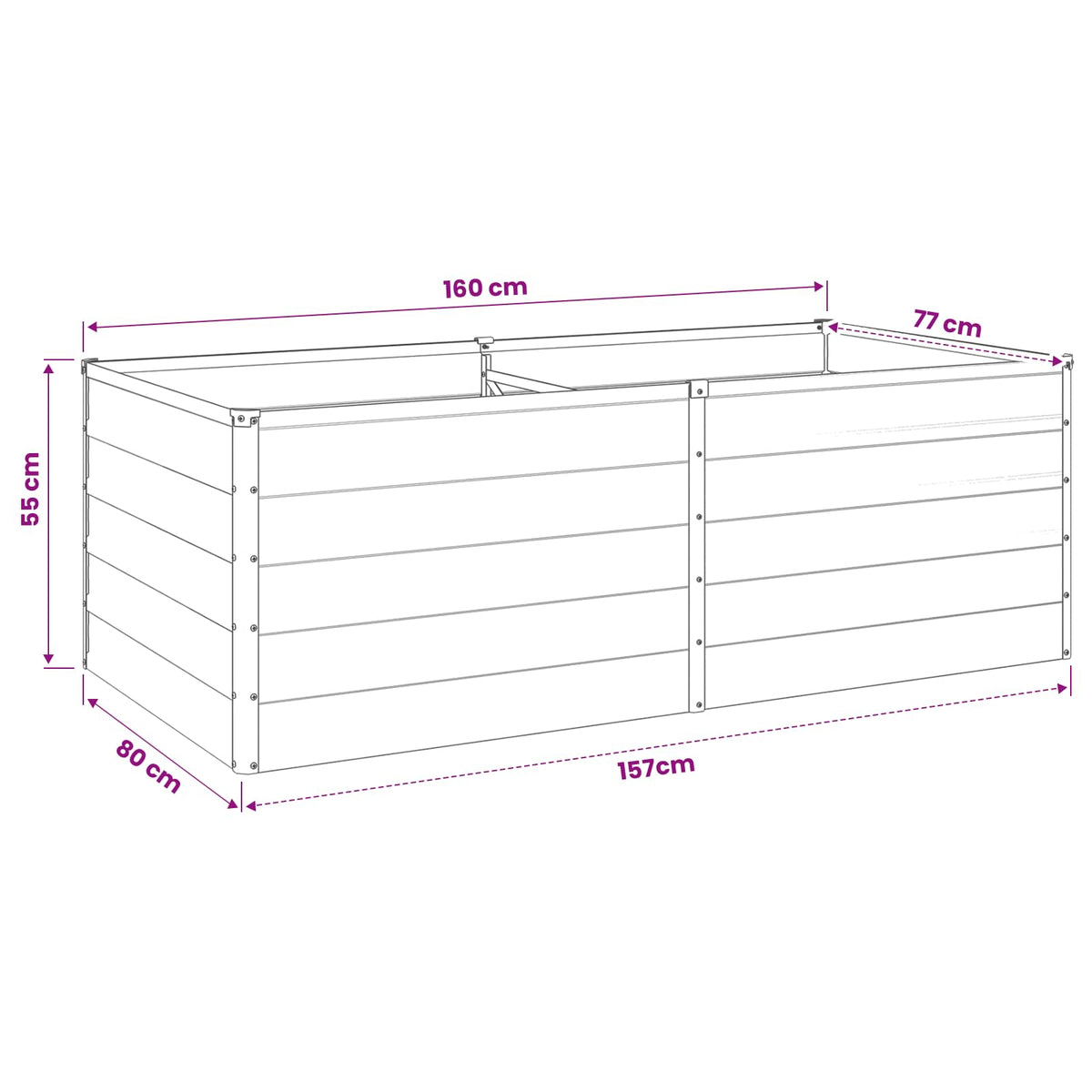 Raised Garden Bed Grey 160 x 80 x 55 cm cold-rolled steel