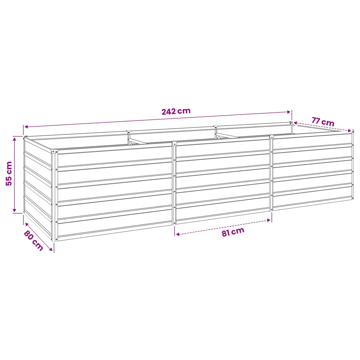 Raised Garden Bed Rusty 240 x 80 x 55 cm corton