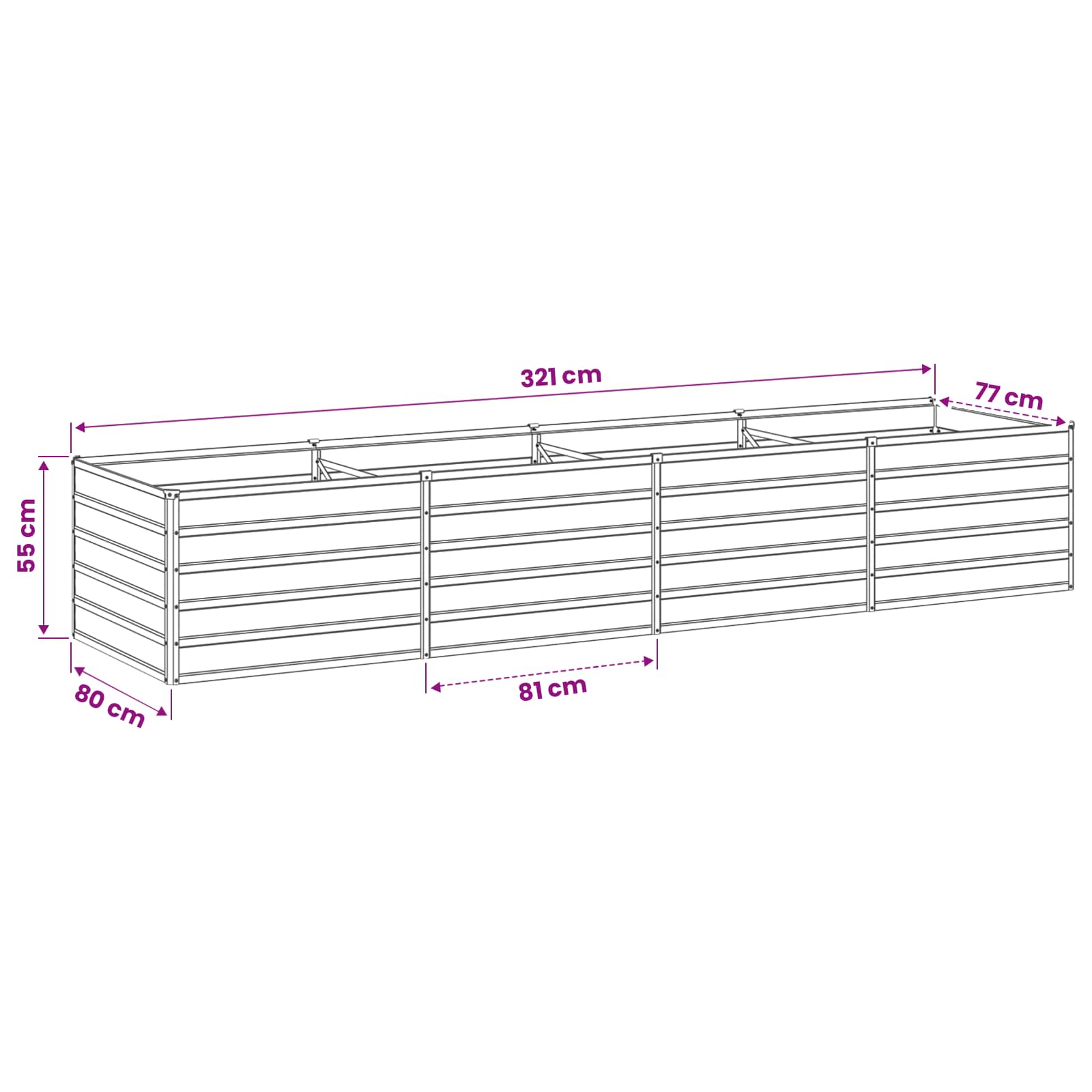 Raised Garden Bed Grey 320 x 80 x 55 cm cold-rolled steel