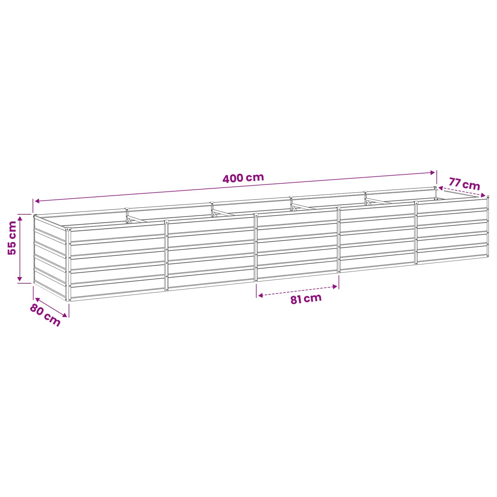 Raised Garden Bed Grey 400 x 80 x 55 cm cold-rolled steel